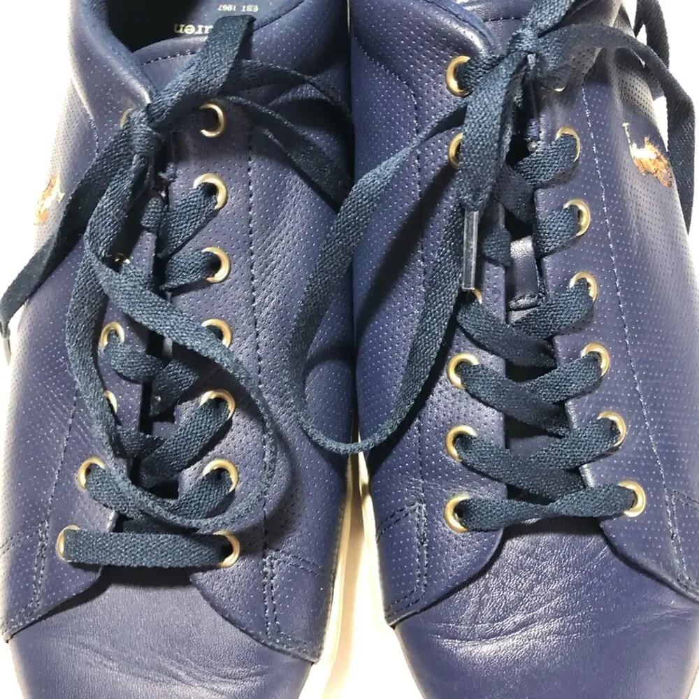 Polo Ralph Lauren longwood blue cowhide leather suede lace up sneakers mens 12